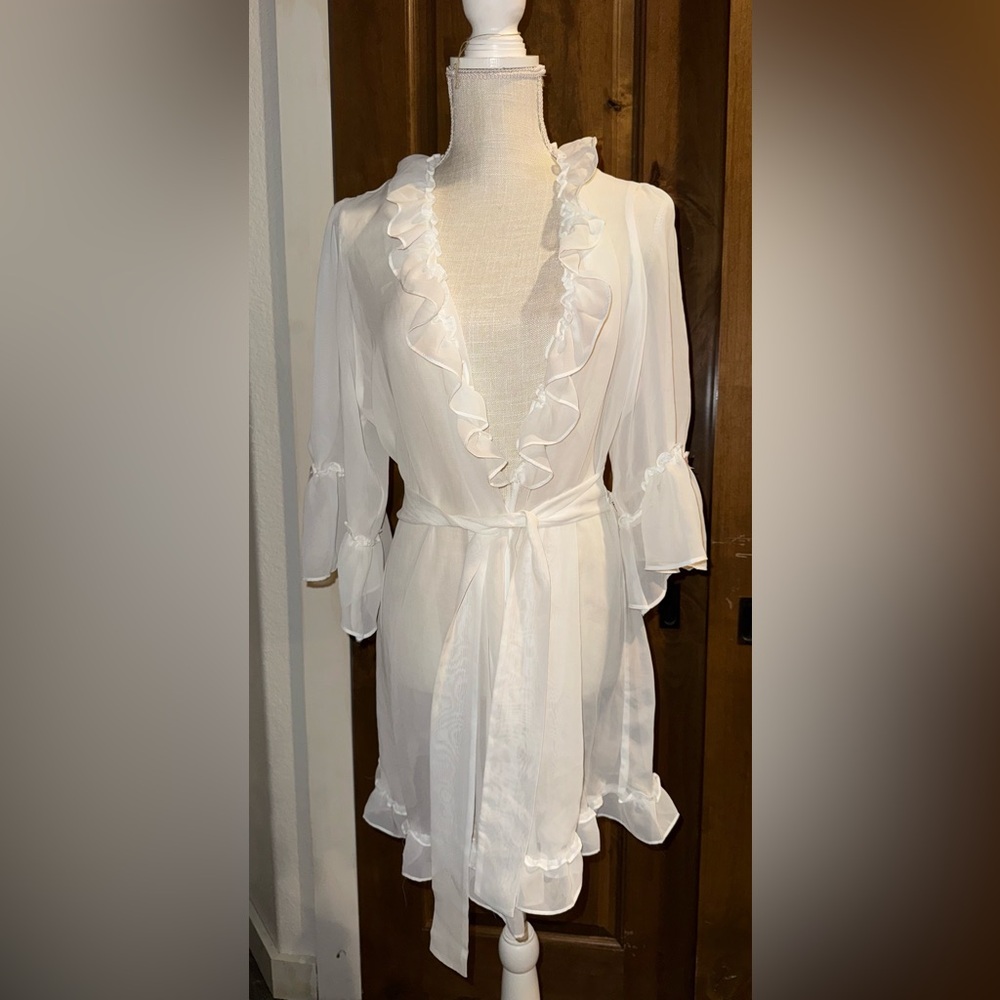 Vintage Betsy Johnson’s Intimate Ruffle Robe White Sheer Chiffon